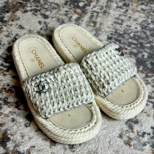 COPY - Chanel White and Gray Slide Sandals SZ. 39
